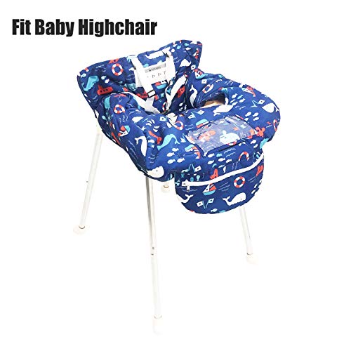 Portable 2-in-1 Grocery Cart Seat Cover and Baby Highchair Cover (Navy Blue Whale)