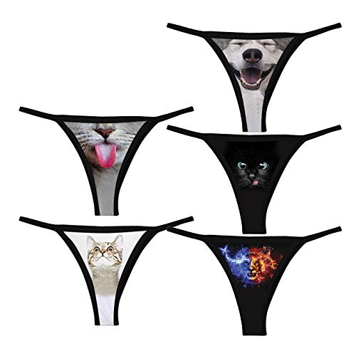 Zimuuy 5Pc Bragas Mujer Calzoncillos con Estampado de Gato Ropa Interior Sexy Tang para Mujer(Negro,S) Cover