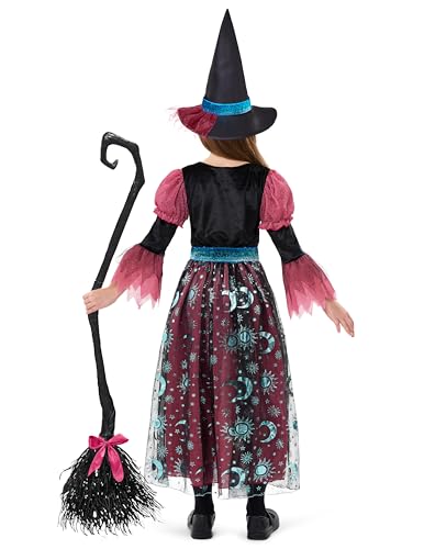 Disfraz de bruja para niñas con escoba, Halloween miniatura 5