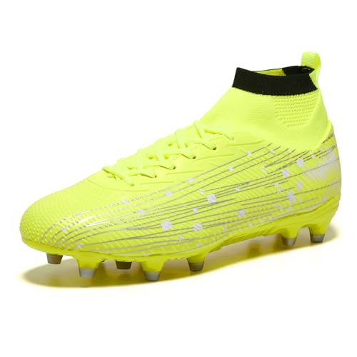 Klenvirola Men and Women Soccer Cleats High Top Football Boots Lightweight Lace Up with Grip Studs for Training and Matches