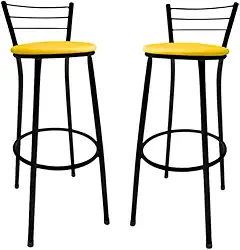 Kit 2 Banquetas Altas Bistrô para Bancada Cozinha Americana e Bar com Encosto – Banco Alto para Balcão (Amarelo)