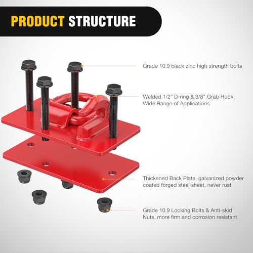 Image of Nilight 2Pcs 8.5 inch x 4.2 inch Heavy-Duty Tractor Bucket Hooks with Tie-Down Ring Max 15,000 lbs Bolt-On Grab Hooks with Back Plates for Trailer, RV, UTV, Truck, Grade 70 Forged Steel Red