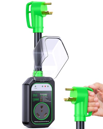 Image of GEARGO RV Surge Protectors 30 Amp, 12000 Joules RV Circuit Analyzer, IP68 Surge Voltage Protection, RV Adapter Plug for Camper (Green)