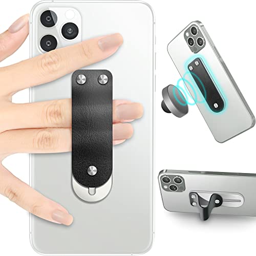 Toqmci Phone Grip Strap Holder Cell Phone Strap Finger Holder For Hand Leather Telescopic Phone Finger Strap Stand Universal Finger Kickstand For Most Smartphones (Black) #TOP28