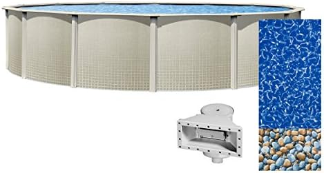 Wilbar Impressions 24-Foot Round Above-Ground Swimming Pool | 48-Inch Height | Resin Protected Steel-Sided Walls | Bundle with Bedrock Pattern 25 Gauge Overlap Liner and Widemouth Skimmer