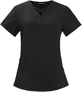 niaahinn Scrubs Top with Exquisite V-Neck & Multifunctional Pocket Medical Uniform for Nursing & Doctor (Black,XL,X-Large)