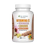 Ingredientes: Extracto de espino amarillo estandarizado a un 40% de vitamina C, gelatina, extracto de echinacea 4:1 (Echinacea purpurea), extracto de rizomas de jengibre estandarizado a un 5% de gingeroles, extracto de cúrcuma estandarizado a un 10% de curcuminoides, antiaglomerante (sales de magnesio de ácidos grasos).