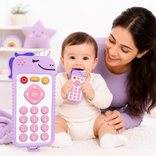 Image of CHICAGOZONE Premium Baby Silicone Teether Ring Toy - BPA Free Soft Teething Toy for Infants, Multi-Texture Sensory Chew Toy, Easy Grip Teether for Babies 3-12 Months, Cute Animal Design (Multicolor) (PURPLE KITTY)