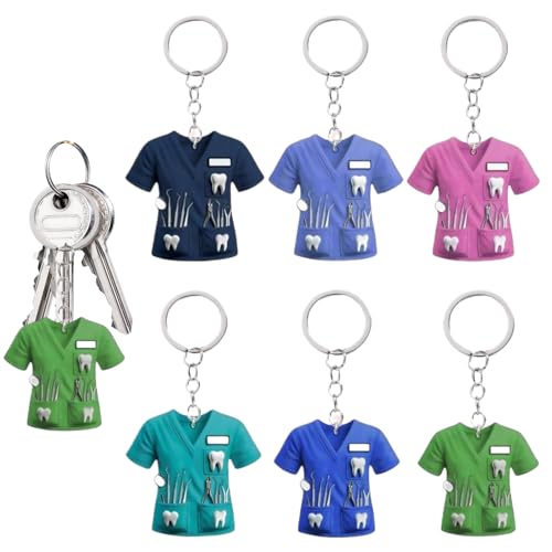 ikBrtaiay 6 St&uuml;ck Zahnarzt und Krankenschwester Motiv Schl&uuml;sselbund Anh&auml;nger aus Acryl, Acryl Anh&auml;nger f&uuml;r Autospiegel, Rucksack, Schl&uuml;sselbund, Geschenke f&uuml;r Zahn&auml;rzte und Pflegekr&auml;fte