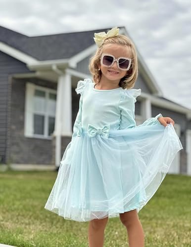 Image of Arshiner Toddler Girls Tulle Dresses with Bow Tie Fall Winter Long Sleeve Formal Party Dress 1-7 Y