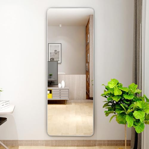Image of VENETIAN IMAGE Elegent Full Length Mirror- Slim Frame, Modern Look- Perfect for Bedrooms, Living Rooms, & Entrences (Black /Gold /Siver) (Silver, 160 x 50 Cm)