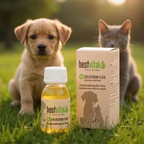 Bio Colostrum Fluid für Hund & Katze [3x60ml] - Flüssiger Immunbooster stärkt Immunsystem & Vitalität - Ideal für Magen, Darm & bei Allergie - Welpen & Senior - Deutsche Bio-Qualität