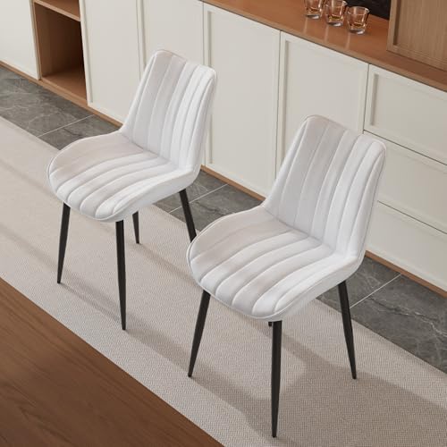 VECELO Dining Chairs Set of 2, Velvet Fabric & Metal Frame, Mordern Style for Kitchen, Living Room,Offcie,White by VECELO - Used condition - Image 3