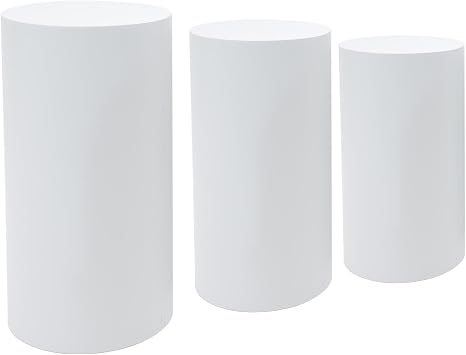 3pcs Round Cylinder Pedestal Circle Cylinder Backdrop Pedestal Stand Large Cylinder Tables White for Parties Wedding Art Decor Baby Shower Dessert Tables Birthday Party