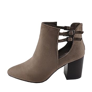 X2B Baden 1 Cut Out Chunky Heel Ankle Booties (5.5, Taupe)