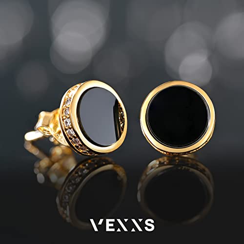 VEXXS S925 Diamond Stud Earrings for Men, 14K Real Gold Plated Iced Out Earrings Micro Pave 5A CZ Stones Men’s Studs, 925 Sterling Silver Earrings, Hypoallergenic Earrings for Men Women Hip Pop Earrings Black Earrings3