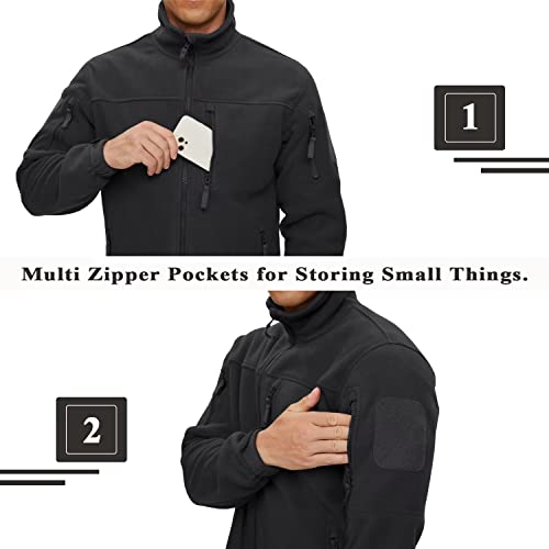Kefitevd Men's Full-Zip Fleece Jacket Mid-Weight Performance Fleece Jacket Warm Soft Polar Fleece Jacket Military Jacket With Multi-Pockets #TOP3