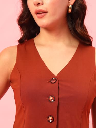 Image of Trend Arrest.ed Women's V-Neck Waistcoat | Button-Down Sleeveless Top | Premium Stretchable Lycra Formal & Casual Layer