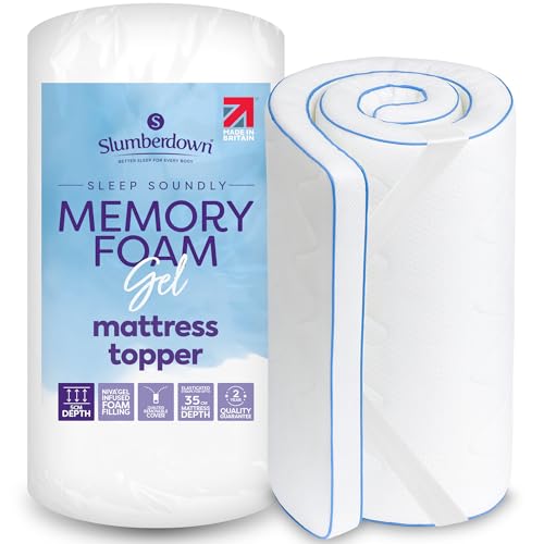 Slumberdown Gel Memory Foam Mattress Topper Double Bed - 5cm Pressure-Relief Pad for a Cool, Supportive & Comfortable Sleep | UK-Made, CertiPUR-Certified & Washable (135x190cm)
