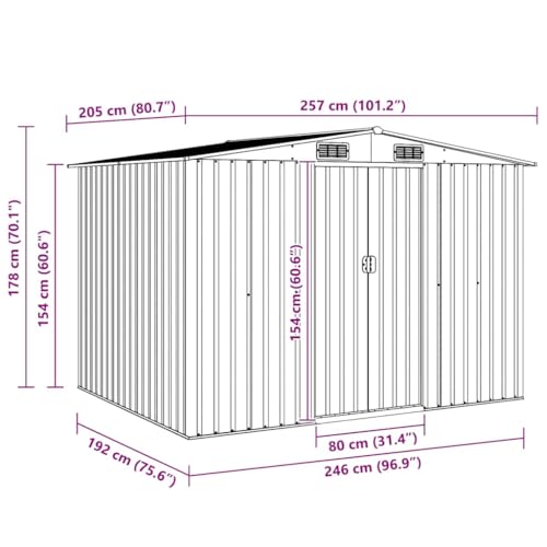 Vidaxl Capanno Per Attrezzi Da Giardino Ventilato Ingresso A Scorrimento Robusto Casetta Da Esterno Magazzino Marrone 257X205X178 Cm In Acciaio - 3