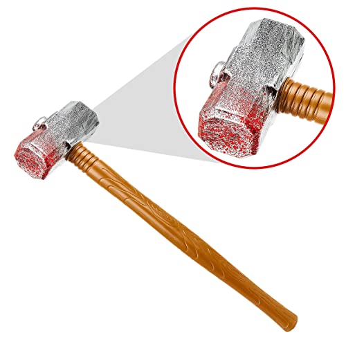 Ultra Bloodied Hammer Large Halloween Plastic Prop Weapons Fancy Dress Fake Bloody Fake Blood on Plastic Sledgehammer Halloween Slasher Knife Machete Halloween Toys Realistic - Image 5