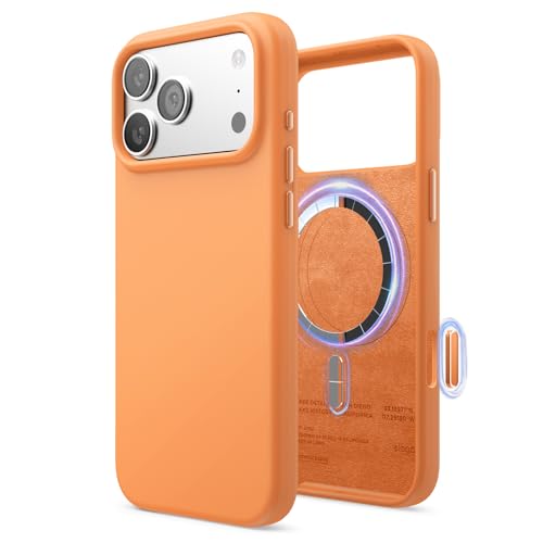 Image of elago for iPhone 17 Pro Max Case, Premium Magnetic Silicone Case, Compatible with MagSafe, Liquid Silicone Material, Protective Cover, Shockproof, Slim Phone, 6.9 inch (Orange)
