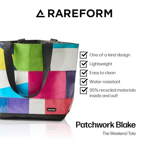 Rareform Large Zippered Blake Tote Bag | One-of-a-Kind, Water-Resistant, Recycled Billboard Vinyl | Color and Pattern Vary2