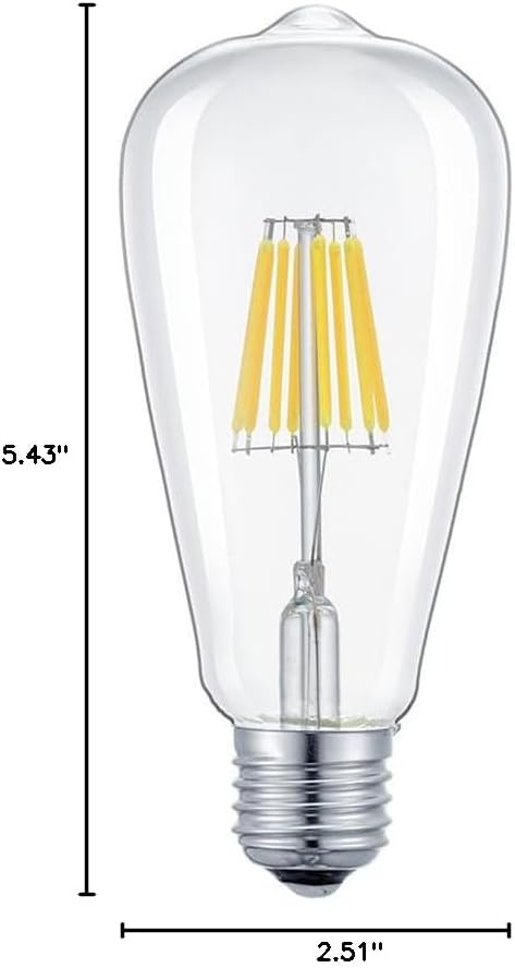 LED Vintage Edison Bulb ST64-6W LED Light Filament Bulb, Clear Glass Cover, E26 Base, Clear Warm White 2700K, Replace 60W, 110-120VAC, Dimmable (60W Equivalent)
