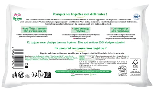 Love & Lingettes au Liniment Saines et Ecologiques Paquet de 56 Lingettes Certifiée Cosmo Natural par ECOCERT et FSC Emballage recyclable Lot de 2 - vue 2