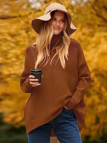 Image of ANRABESS Womens Casual Fall Sweater Turtleneck High Neck Batwing Sleeve Oversized Sweater Dress