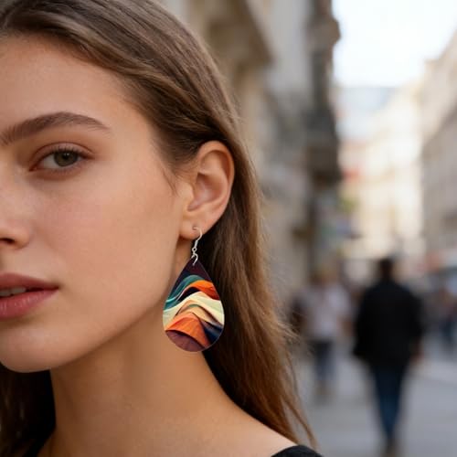 Boucles d'oreilles bohèmes en bois d'exception bijoux imprimés double face - 3
