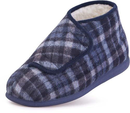 Cosyfeet Robbie Warm-lined - Blue Tartan - 13-3H - Extra Wide Men's Slippers