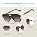 konqkin Retro Aviator Sunglasses for Women Men:Polarized Trendy Vintage 70s Rectangle Mens Womens Shades Sun Glasses UV Protection (Brown+Grey+Pink,54mm)