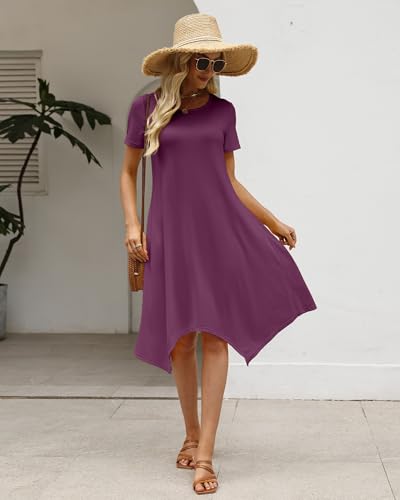 Image of COSSEN Women's 2026 Summer Midi Dress Crew Neck Short Sleeve