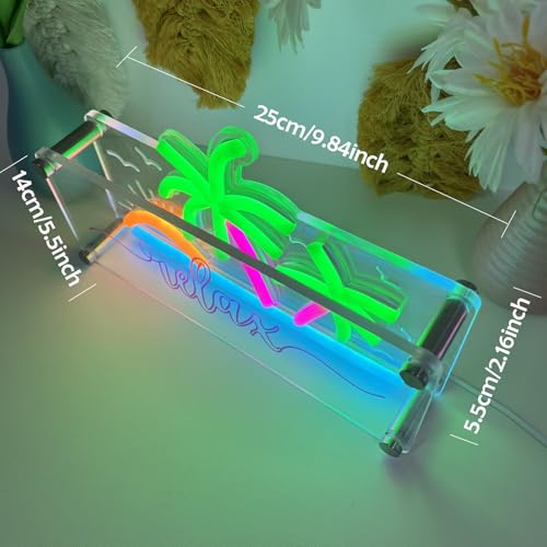 Image of Palm Tree Coron Neon Signs, Desktop decorative light for Home Decor, Bedroom, Living Room, Bathroom, Office, Wedding, Party, Bar, 9.84x5.5x2.16inches (Tropical)