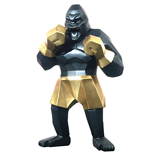 Gorille Statue,King Kong Statue,Statue Gorille, Gorille resine, King Kong Salon décoration résine géométrie Moderne Statue Decoration Interieur Maison Sculpture Moderne,Black + Gold Cover