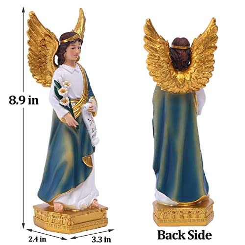 QIANLING Statue of St. Gabriel The Archangel, 8in H Resin Catholic Gift Saint Gabriel The Messenger of God Figurine, Suitable for Religious and Home Decor Filling Indoor Space