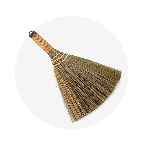 LQKYWNA Traditional Household Small Broom, Straw Bamboo Rattan Miscanthus Braided No Static Electricity Soft Floor Furniture Cleaning Hair Sweeping