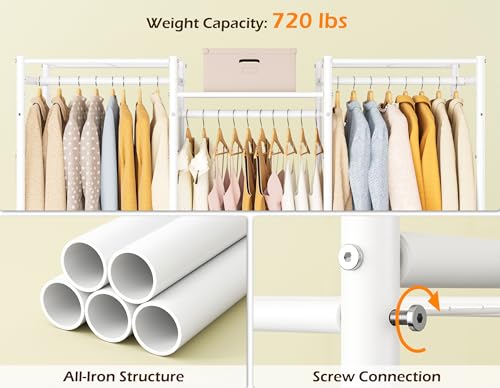 HOMIDEC Wardrobe Closet, 4 Hanging Spaces Portable Clothes Rack,Free Standing Closet Organizer and Storage System with Hanging Rods,Clothing Rack Suitable for Cloakroom,Bedroom,Entrances,etc.White by HOMIDEC - Image 5