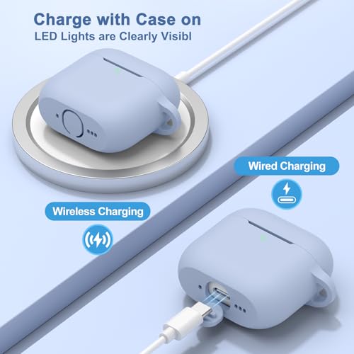 Image of Tobfit Case for AirPods 4 Case Cover 2024 with Lanyard & Keychain, Soft Silicone Protective Case for Apple AirPods 4th Generation, Full Protection, Support Wireless Charging, Denim Blue