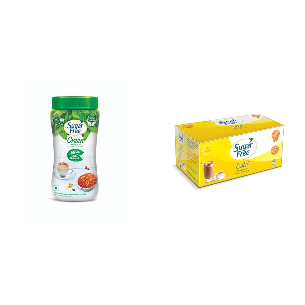 Sugar Free Green Stevia Jar, 200 g & Sugar Free Gold, 100 Sachets | India’s No.1 Sweetner| Sweet like Sugar with Low Calories| Scientifically Proven & Tested (B0CRVQF8XB) Amazon Price History, Amazon Price Tracker