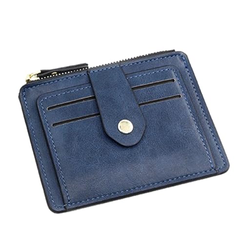 Men's Vintage PU Leather Compact Wallet with Zippered Coin Pocket and Credit Card Holder (Blue)