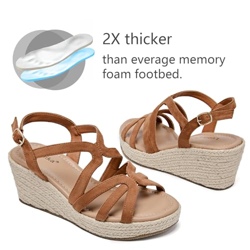 Image of Luoika Women's Wide Width Wedge Sandals, Ankle Strap Open Toe Platform Espadrille Wedge Pump Heel Women's Sandals Concise Casual Summer Shoes. Brown 816 7XW