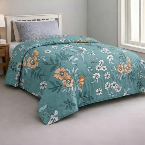 Image of Mafatlal 120 GSM Ultrasonic Microfiber Single Reversible AC Comforter | 90 x 60 Inches | Summer Kambal | Twin Bed Duvet | Ash Blue