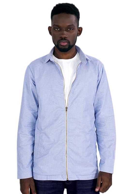 Buy FRENCH CROWN Men's Amethyst Blue Royal Oxford Bomber Jacket