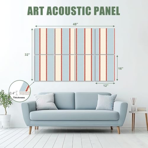 8 Pack Paneles Acústicos Artísticos Absorbentes de Sonido con Rayas Verticales Continuas en Azul Claro, Cremas y Rojo, Paneles Decorativos para Pared Aislantes Acústicos Autoadhesivos para Estudios de Grabación y Oficina 48"x32" miniatura 2