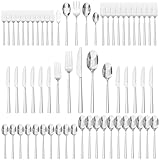 KINGSTONE Silverware Set with Serving Utensils, 65-Piece Forged Flatware Set Cutlery Set Premium Stainless Steel, Service for 12, for Kitchen, Home, Wedding, Party, Mirror Polished and Dishwasher Safe