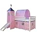 Produktbild Homestyle4u 1496, Kinder Hochbett Mit Rutsche, Leiter, Turm,Tunnel, Vorhang Rosa, Massivholz Weiß, 90x200 cm