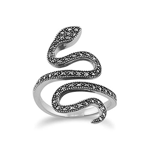 Gemondo Marcasita, Anillo Plata de Ley 925 0.46ct Marcasita Art Nouveau Anillo Serpiente Gemondo Marcasita, Anillo Plata de Ley 925 0.46ct Marcasita Art Nouveau Anillo Serpiente