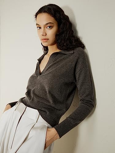 LilySilk 100% Cashmere Sweater for Women Polo Shirt Style Pullover V Neck Lightweight Soft Long Sleeve Knit Tops4